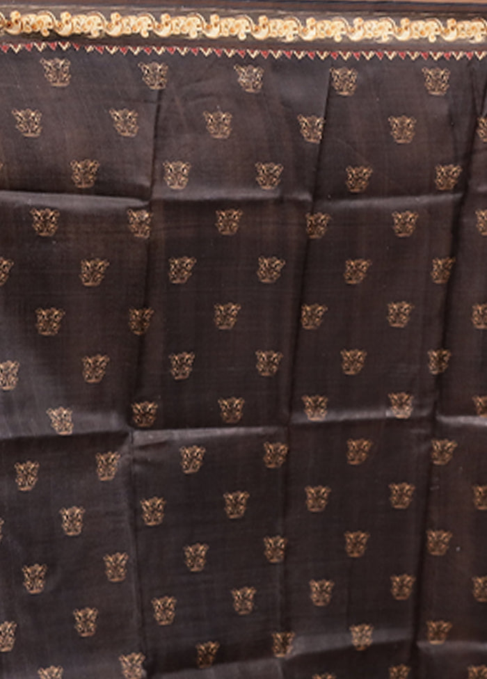 Black Handloom Printed Pure Silk Saree Without Blouse Piece