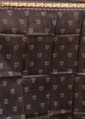 Black Handloom Printed Pure Silk Saree Without Blouse Piece