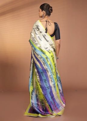 Cream Handloom Printed Pure Silk Saree Without Blouse Piece