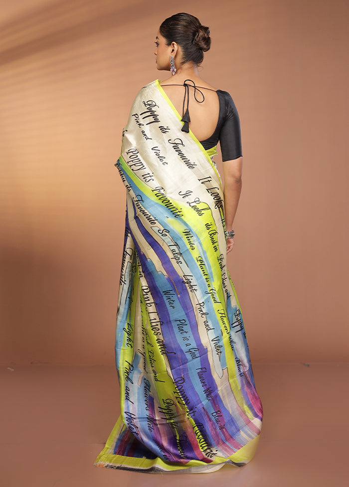 Cream Handloom Printed Pure Silk Saree Without Blouse Piece