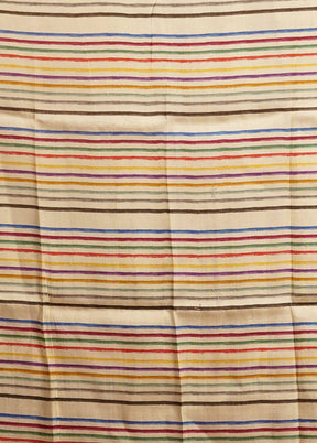 Cream Handloom Printed Pure Silk Saree Without Blouse Piece