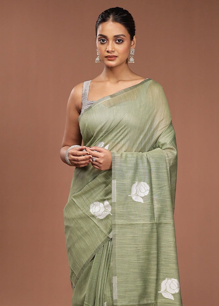 Green Dupion Silk Saree With Blouse Piece