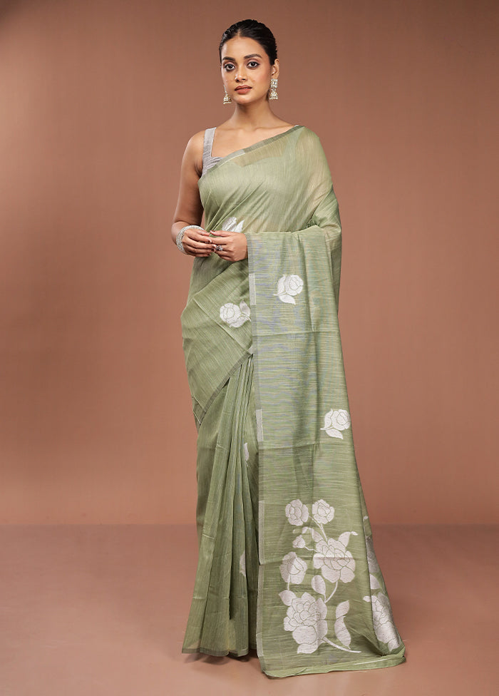Green Dupion Silk Saree With Blouse Piece