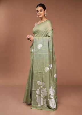 Green Dupion Silk Saree With Blouse Piece