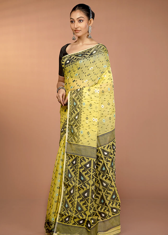 Yellow Tant Jamdani Saree Without Blouse Piece
