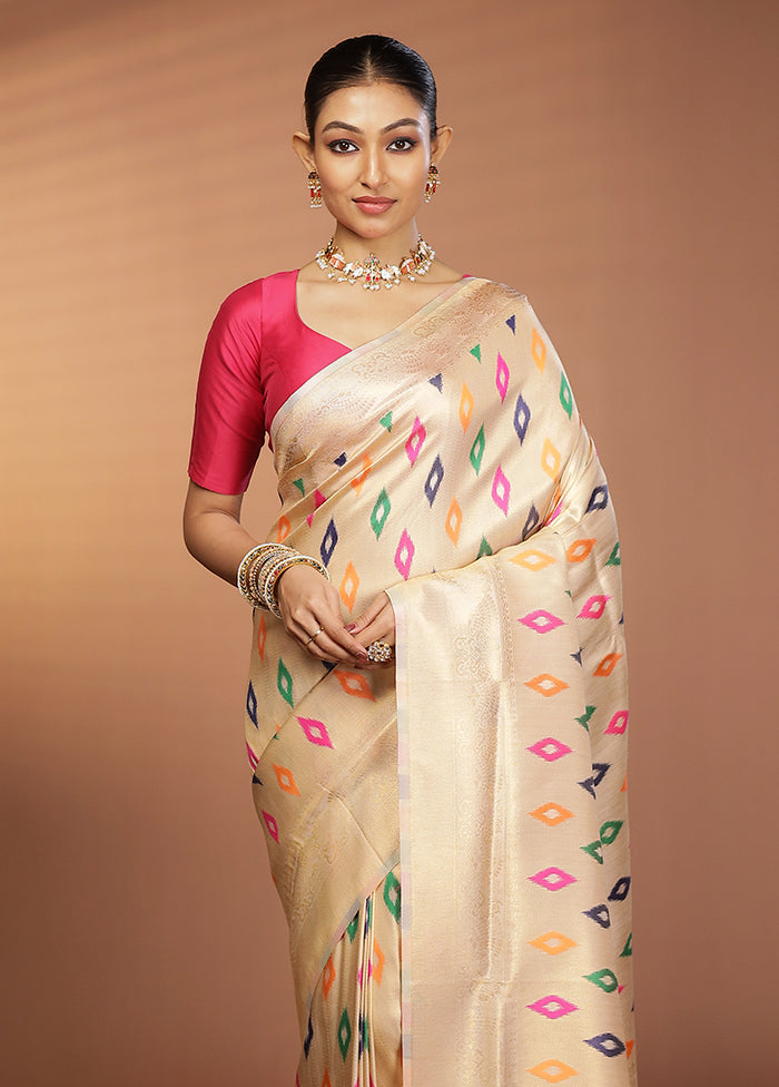 Cream Dupion Silk Saree With Blouse Piece
