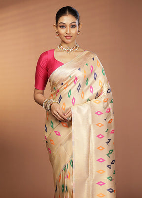 Cream Dupion Silk Saree With Blouse Piece