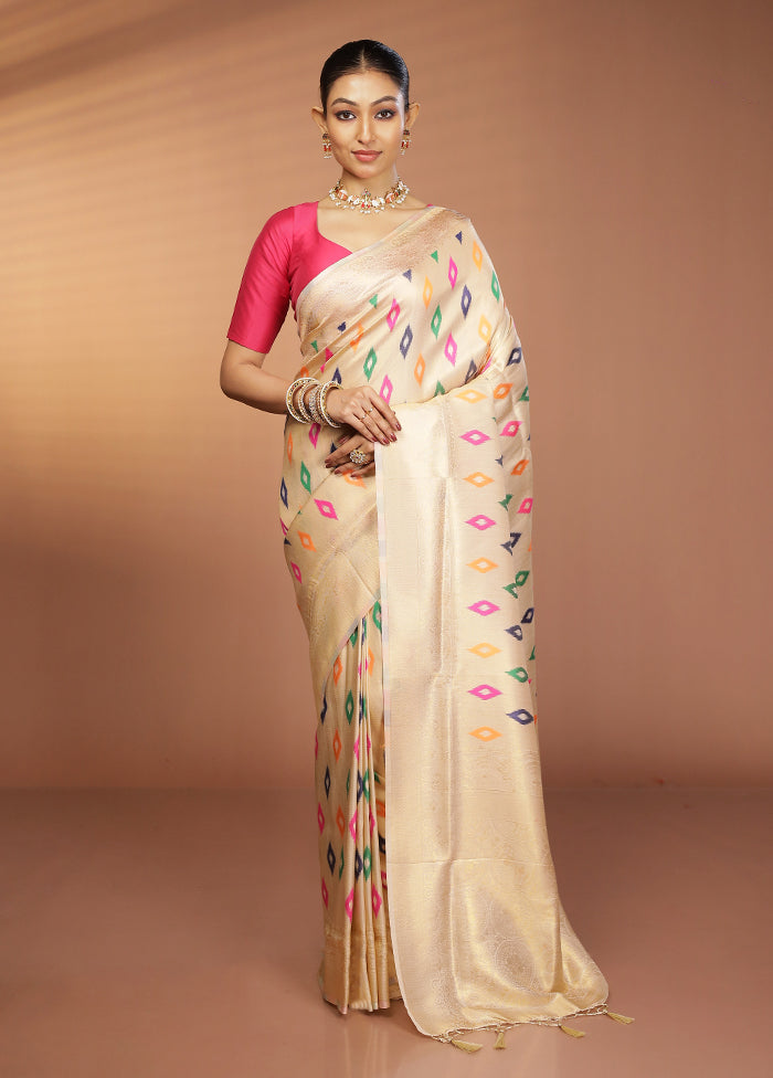 Cream Dupion Silk Saree With Blouse Piece