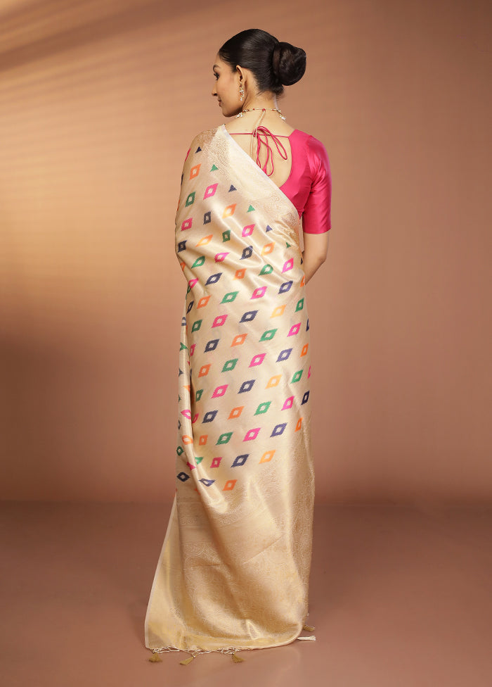 Cream Dupion Silk Saree With Blouse Piece
