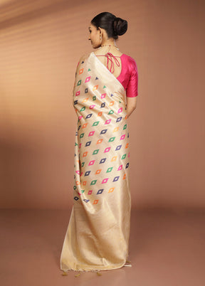 Cream Dupion Silk Saree With Blouse Piece