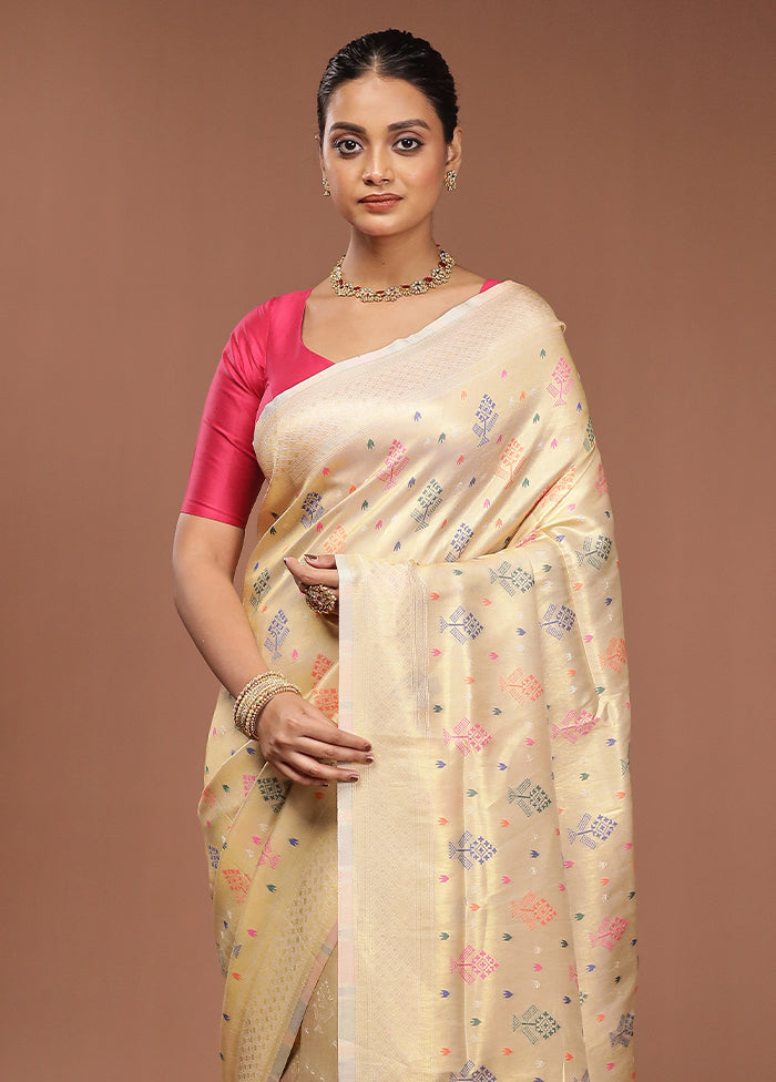 Cream Dupion Silk Saree With Blouse Piece