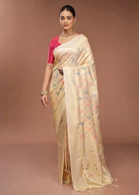 Cream Dupion Silk Saree With Blouse Piece