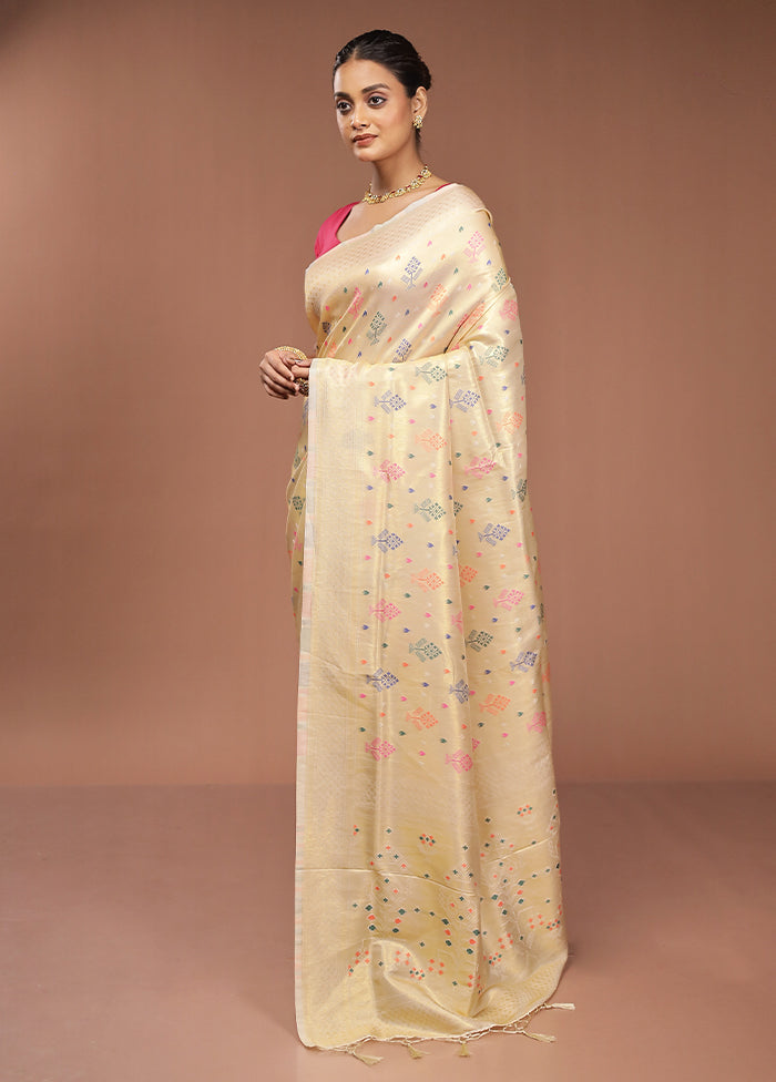 Cream Dupion Silk Saree With Blouse Piece