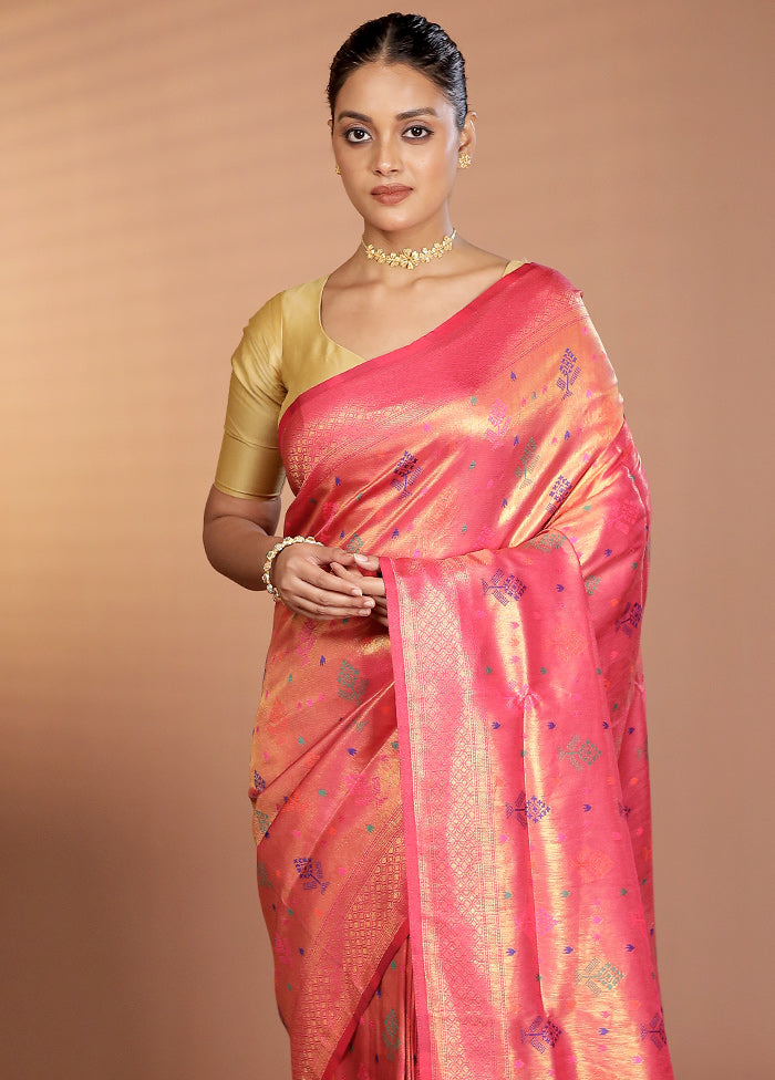Pink Dupion Silk Saree With Blouse Piece