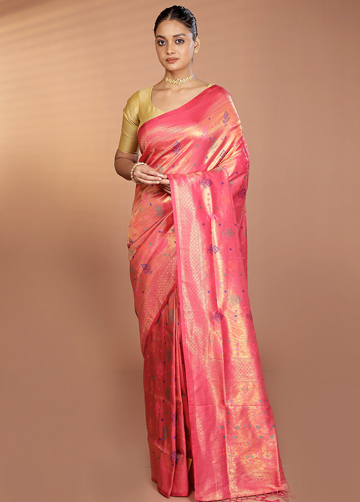 Pink Dupion Silk Saree With Blouse Piece