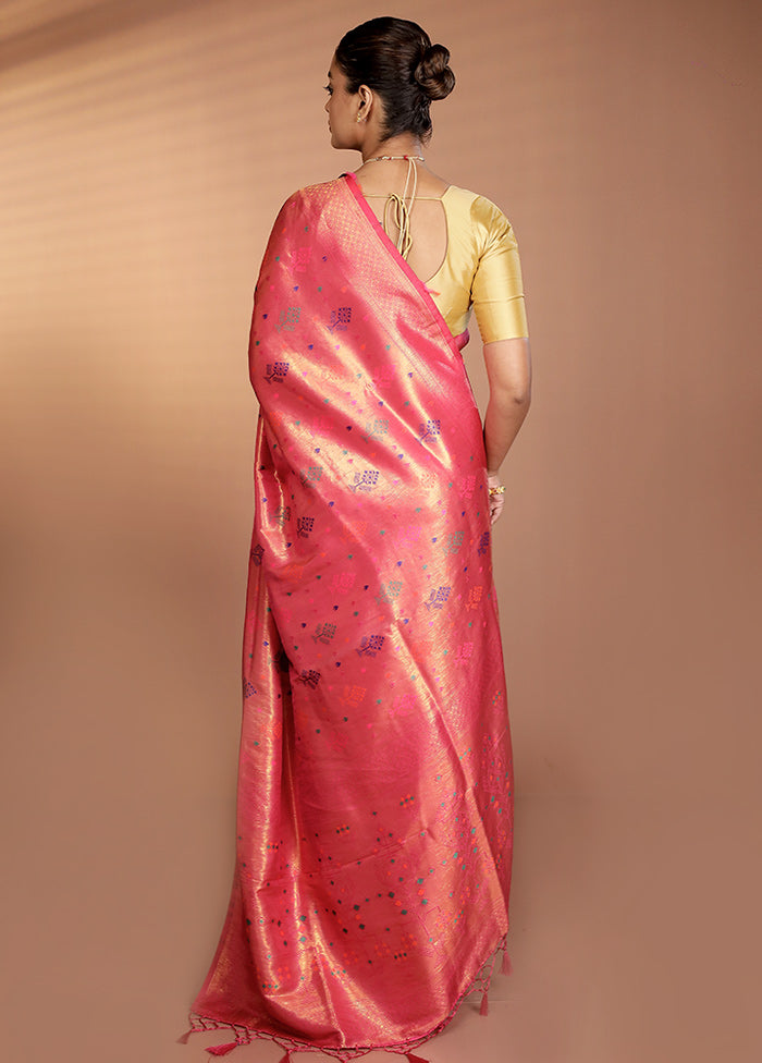 Pink Dupion Silk Saree With Blouse Piece