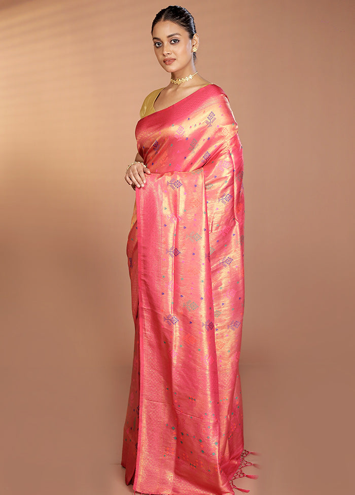 Pink Dupion Silk Saree With Blouse Piece
