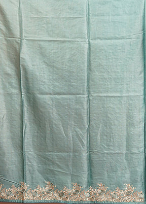 Green Handloom Tussar Pure Silk Saree With Blouse Piece