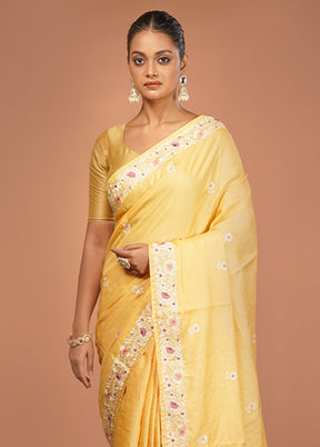 Yellow Handloom Tussar Pure Silk Saree With Blouse Piece