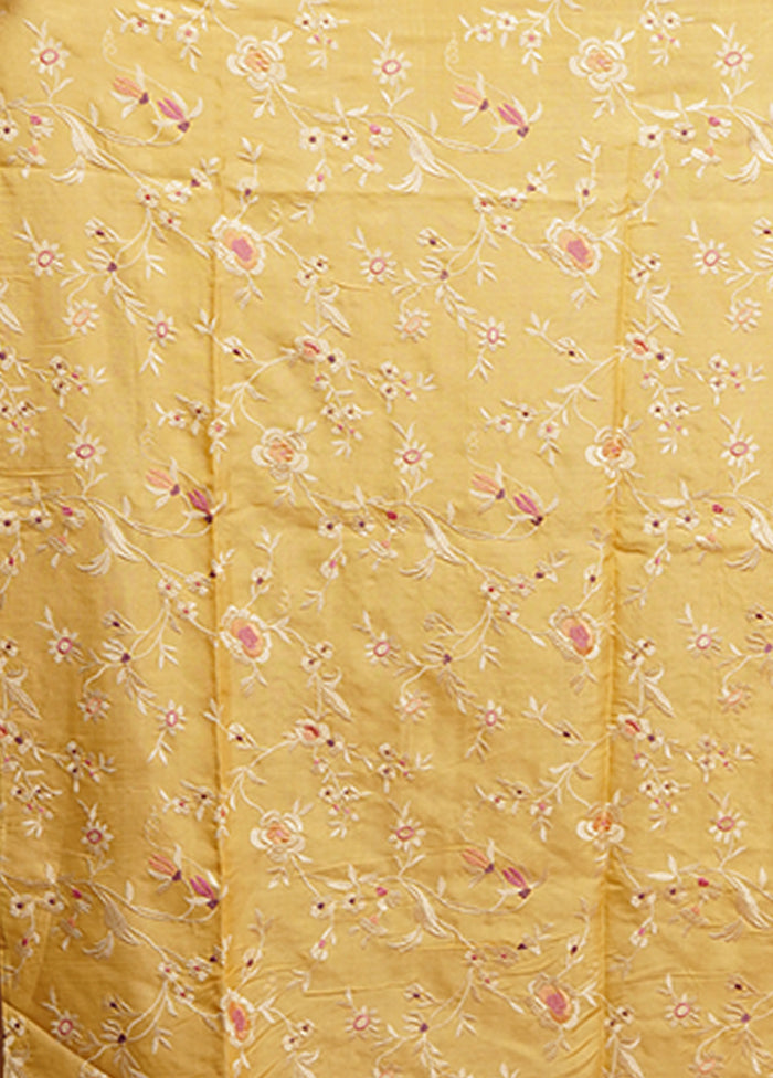 Yellow Handloom Tussar Pure Silk Saree With Blouse Piece