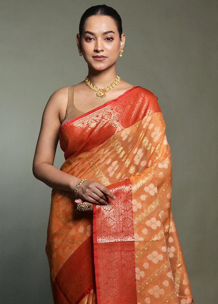 Orange Kora Silk Saree With Blouse Piece