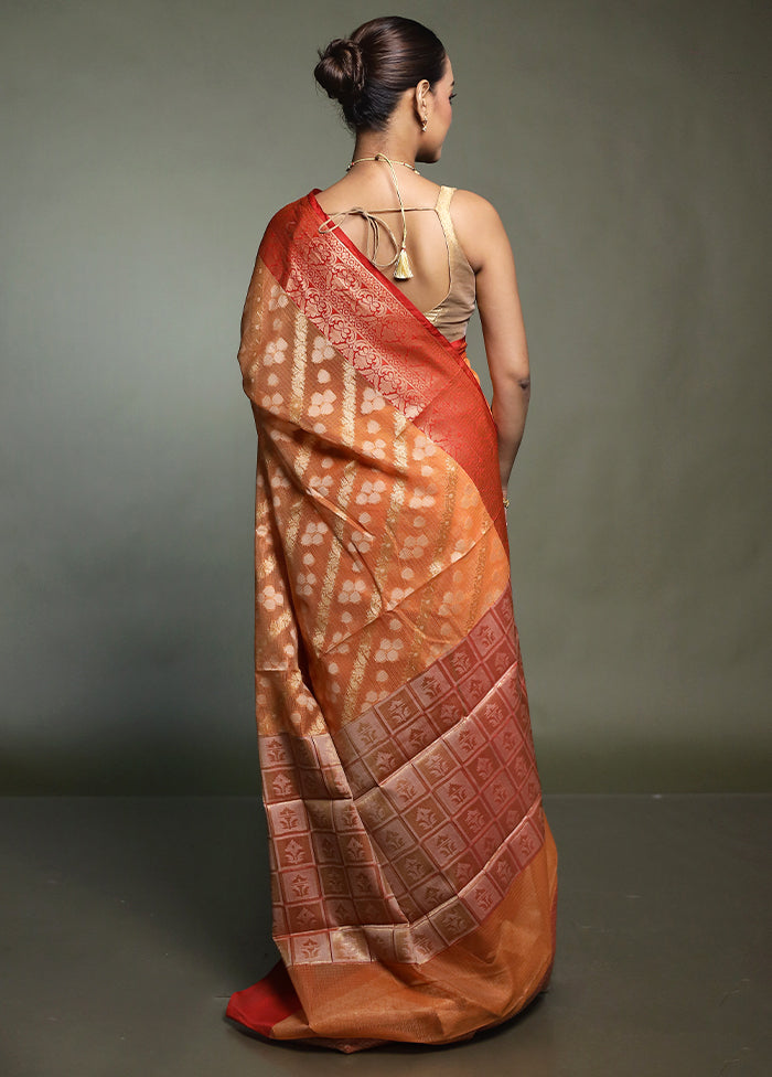 Orange Kora Silk Saree With Blouse Piece