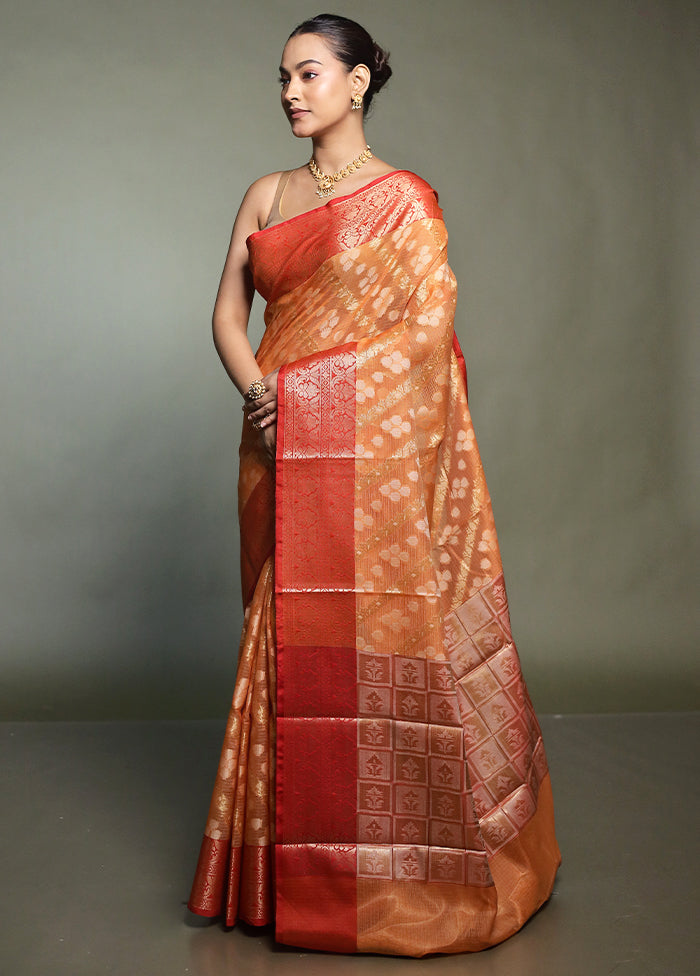 Orange Kora Silk Saree With Blouse Piece