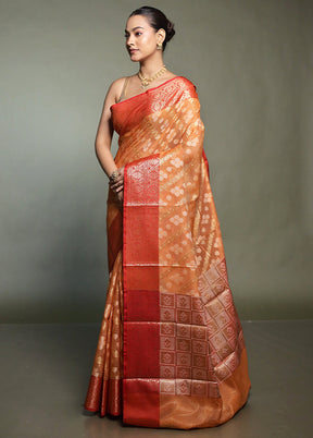 Orange Kora Silk Saree With Blouse Piece
