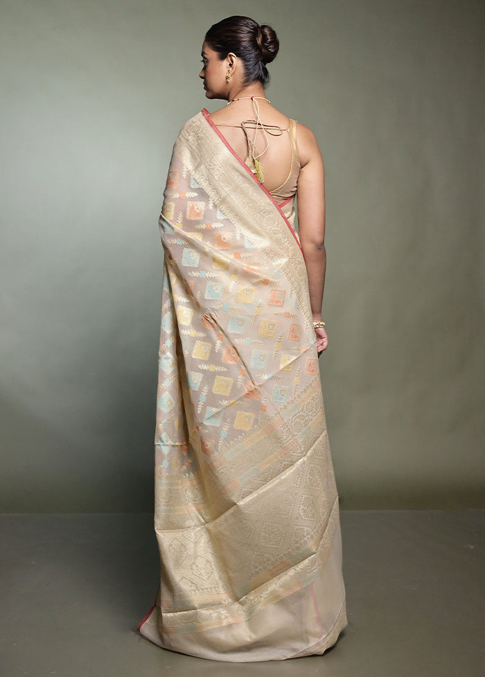 Cream Kora Silk Saree With Blouse Piece