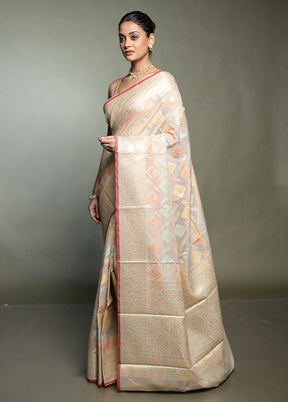 Cream Kora Silk Saree With Blouse Piece
