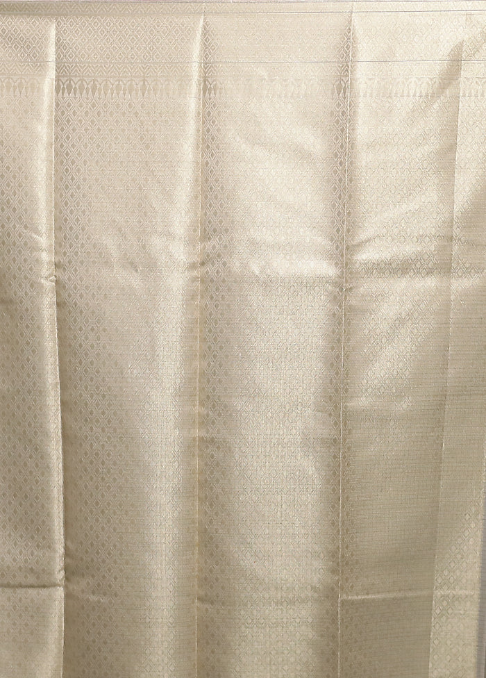 Cream Kora Silk Saree With Blouse Piece