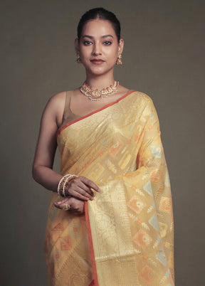Yellow Kora Silk Saree With Blouse Piece