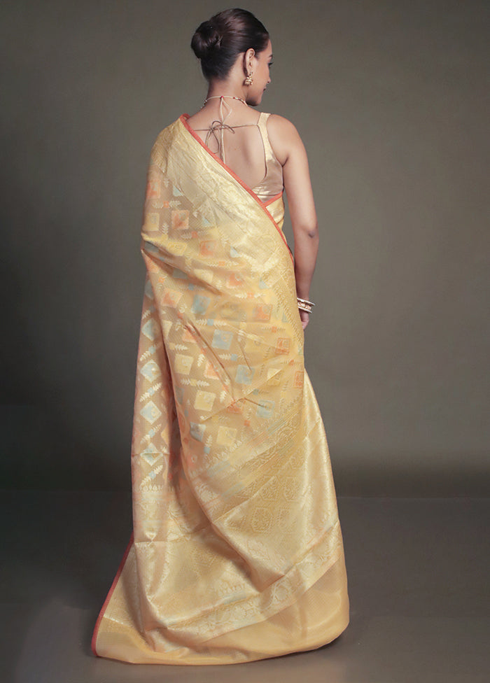 Yellow Kora Silk Saree With Blouse Piece