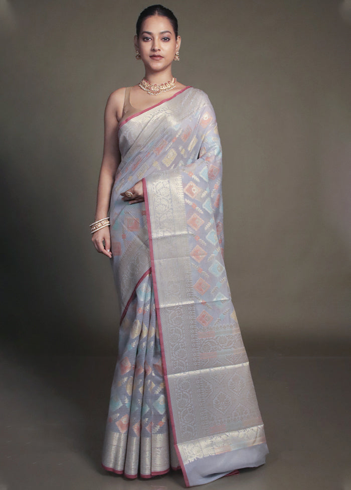 Grey Kora Silk Saree With Blouse Piece