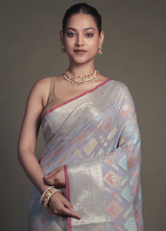 Grey Kora Silk Saree With Blouse Piece