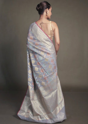 Grey Kora Silk Saree With Blouse Piece