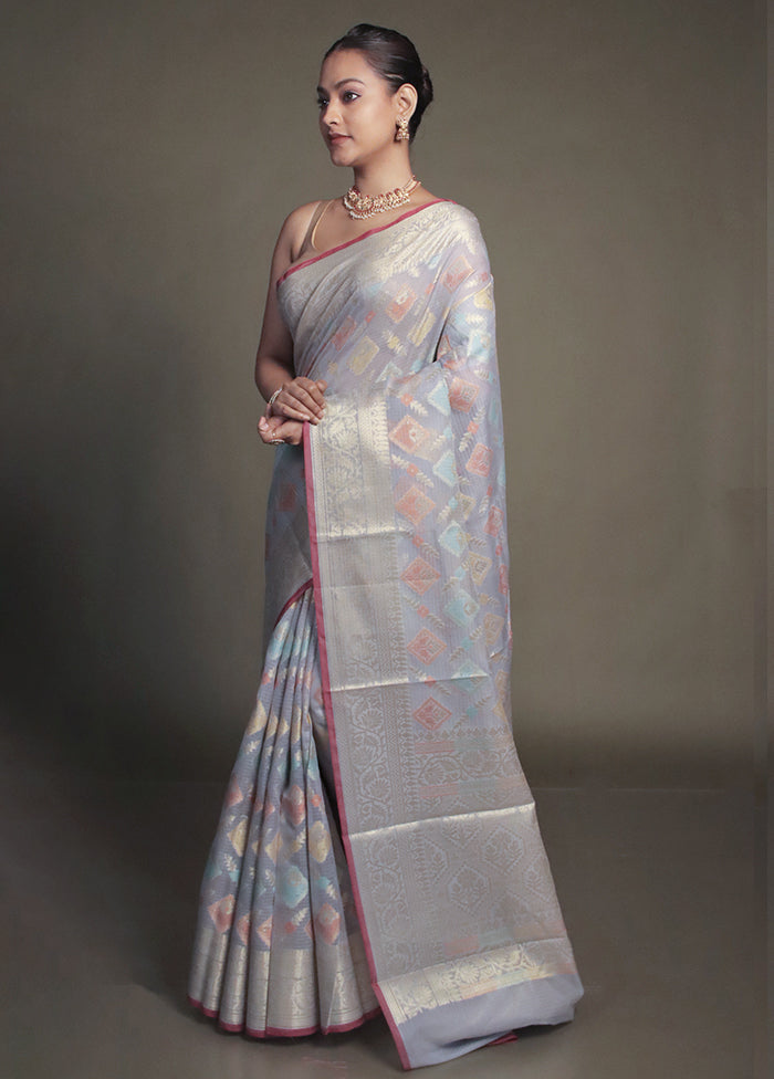 Grey Kora Silk Saree With Blouse Piece
