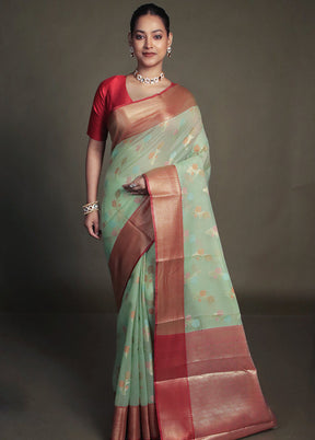 Green Kora Silk Saree With Blouse Piece