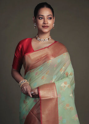 Green Kora Silk Saree With Blouse Piece