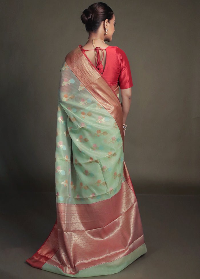 Green Kora Silk Saree With Blouse Piece