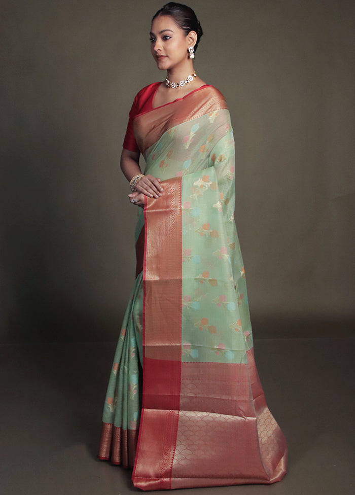 Green Kora Silk Saree With Blouse Piece