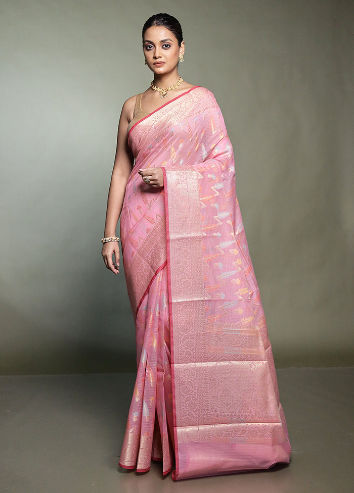 Pink Kora Silk Saree With Blouse Piece