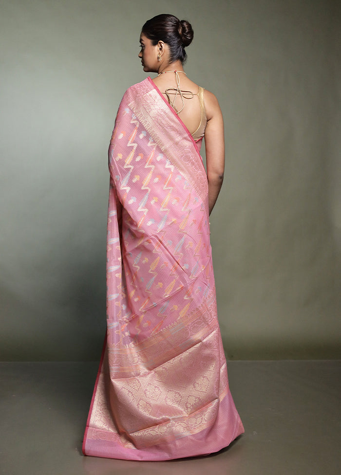 Pink Kora Silk Saree With Blouse Piece