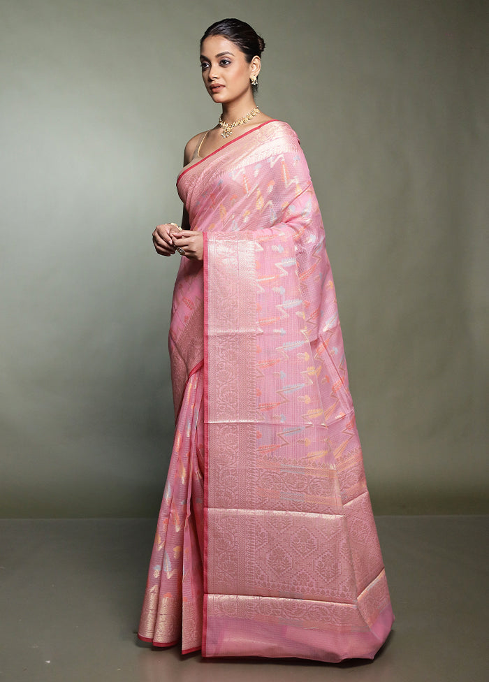 Pink Kora Silk Saree With Blouse Piece