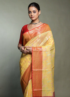 Yellow Kora Silk Saree With Blouse Piece