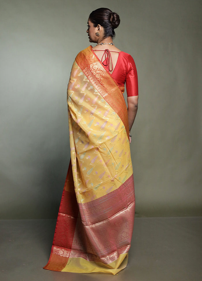 Yellow Kora Silk Saree With Blouse Piece