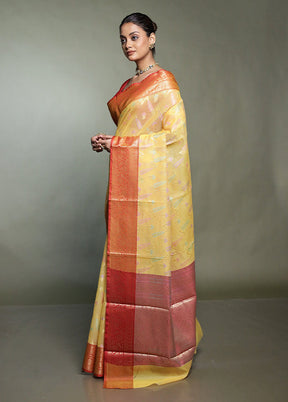 Yellow Kora Silk Saree With Blouse Piece