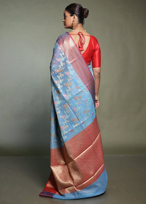 Blue Kora Silk Saree With Blouse Piece