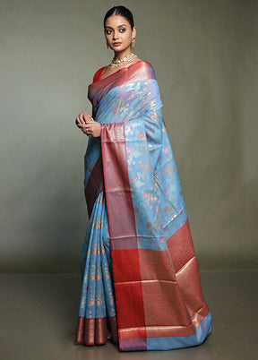 Blue Kora Silk Saree With Blouse Piece