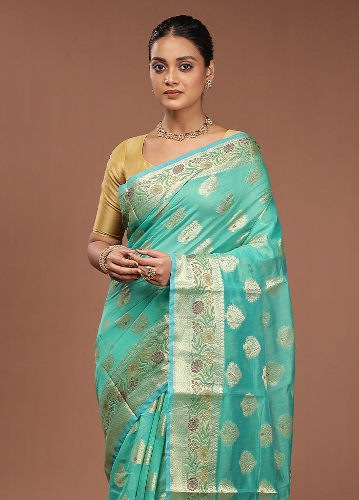 Green Kora Silk Saree With Blouse Piece
